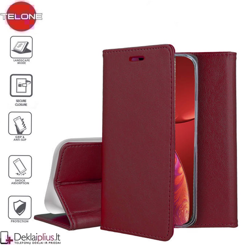 Telone dirbtinos odos atverčiamas dėklas - bordo spalvos (Apple Iphone 13 Pro Max) Telone dirbtinos odos atverčiamas dėklas - bordo spalvos (Apple Iphone 13 Pro Max)